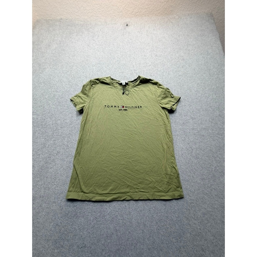 Tommy Hilfiger Womens XS Olive Green Logo Embroidered Short Sleeve T-Shirt